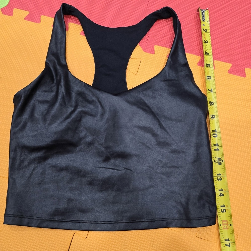 Fabletics Black Shiny High Gloss Crop‎ Tank Top Sports Bra Women's Size Small S